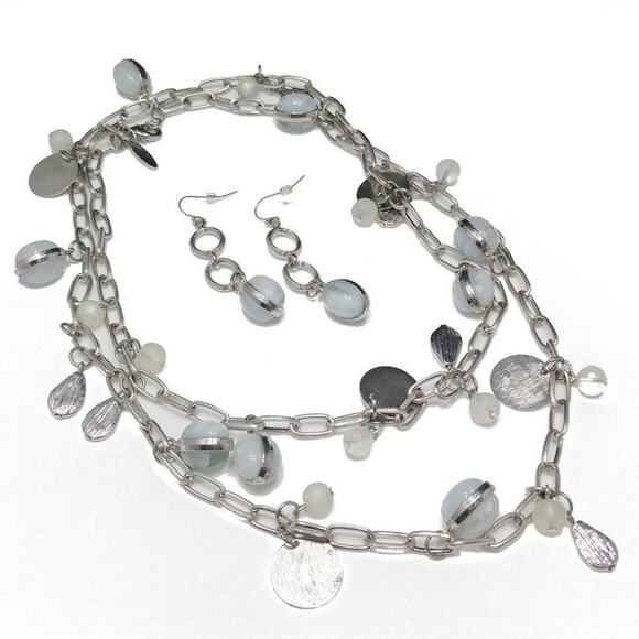 New York Light Blue Long Necklace & Drop Earrings Set, 38 Inches - Picture 3 of 7